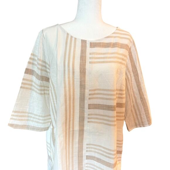 Soft Surroundings Calypso Breeze Dress XL Linen Blend Beige Tan Plaid Tunic - Picture 9 of 9